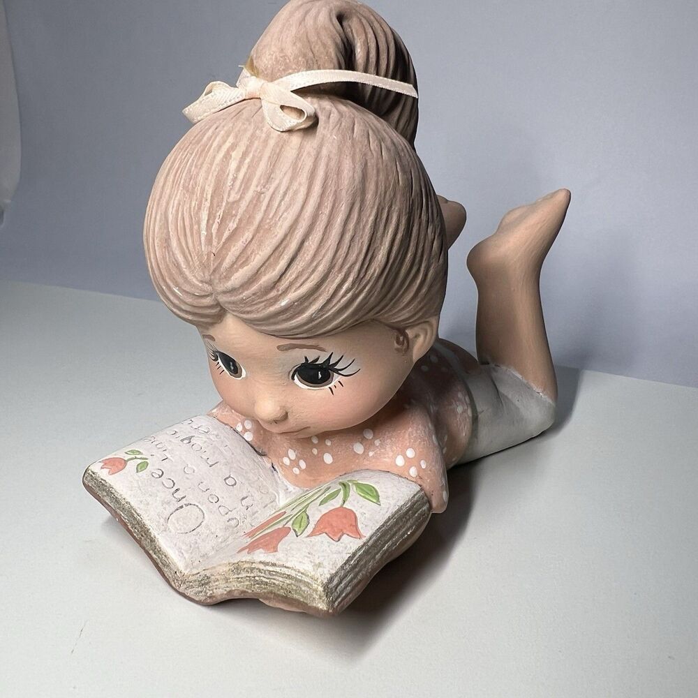 Vintage Ceramic Girl Reading Book Figurine Once Upon A Time AS IS Repaired